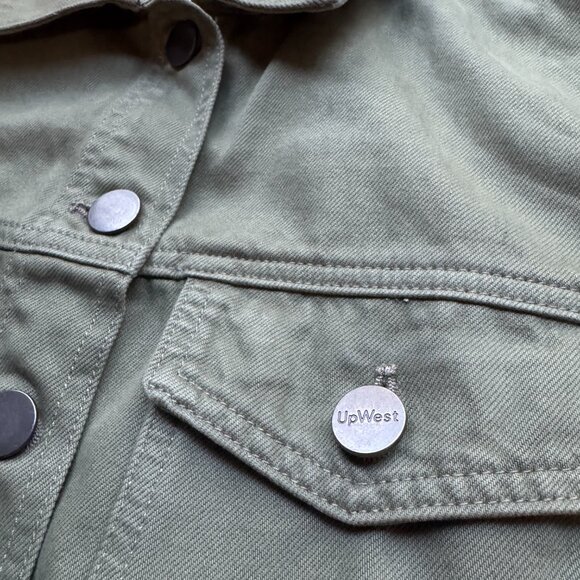 UpWest Women’s Green Denim Jacket Size Large Button Front Cotton Utility Casual - Picture 3 of 14